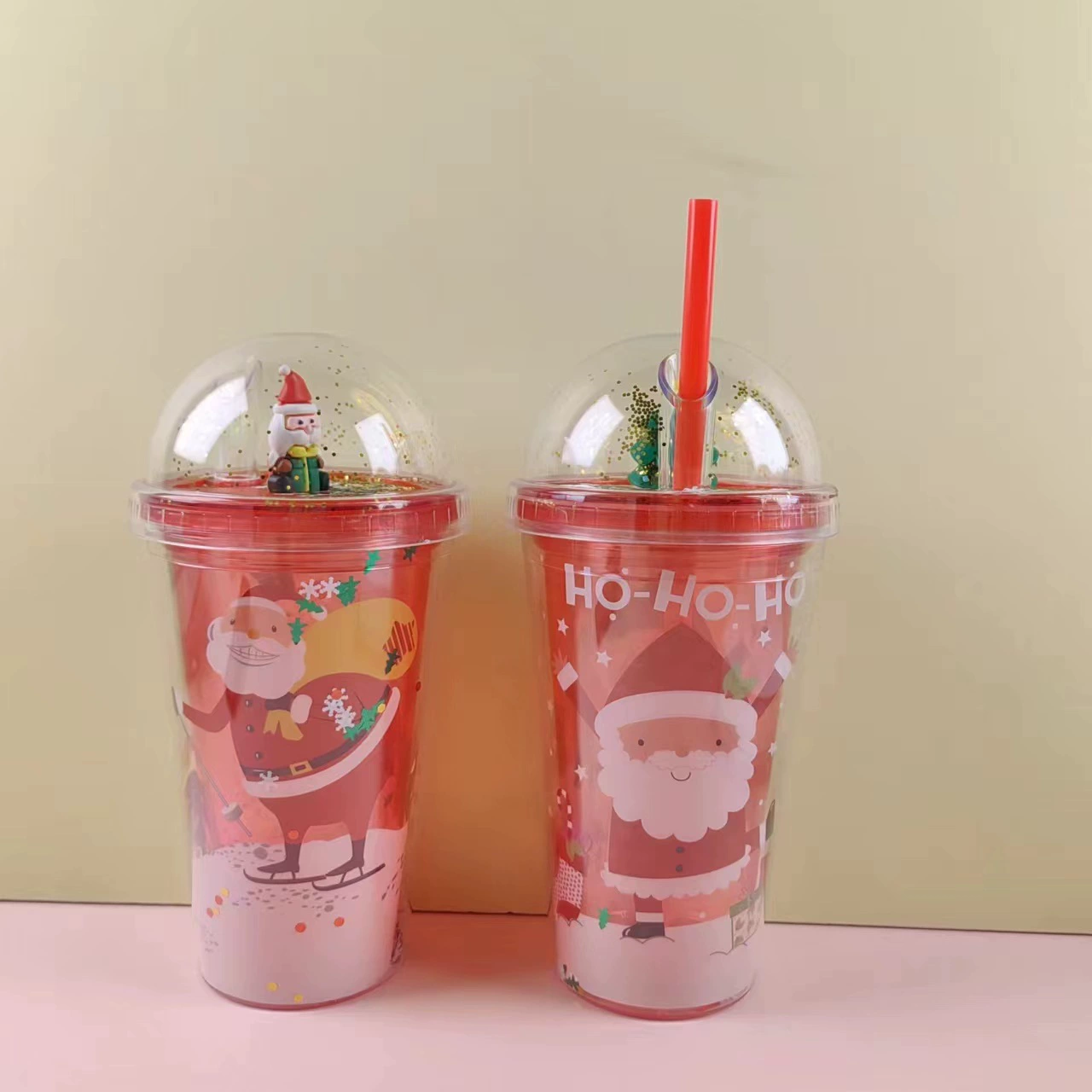 Creative double-layer plastic straw for elementary school students, cartoon glass, wholesale