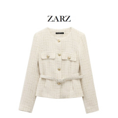 ZARZ自作欧米風新型婦人服系ベルトの質感長袖丸首カジュアルスーツジャケット