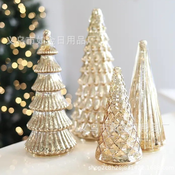 跨境Mercury Glass LED Christmas Tree水银玻璃 LED 圣诞树|undefined