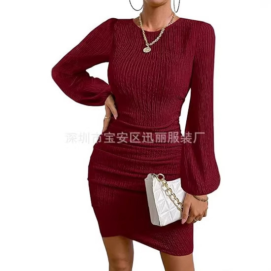 2026 Women's Formal Wedding Guest Dress Autumn Elegant Long Sleeve Pleated Cocktail Bodycon Dress with Slit 2026 Women's Formal Wedding Guest Dress Autumn Elegant Long Sleeve Pleated Cocktail Bodycon Dress with Slit