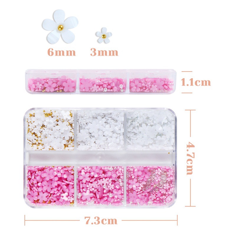 En caja de cinco pétalos flor uñas joyería tamaño mezclado flor resina joyería flor perla accesorios de uñas