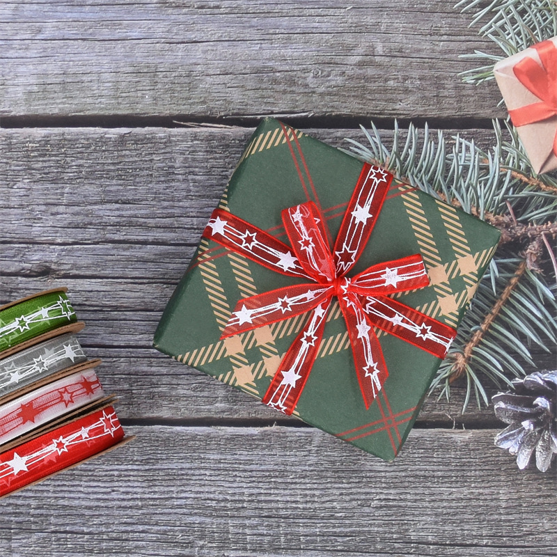 Navidad transfronteriza impresión pentagramas colorida cinta ramo de flores arco correa de árbol de Navidad DIY decoración cinta floral