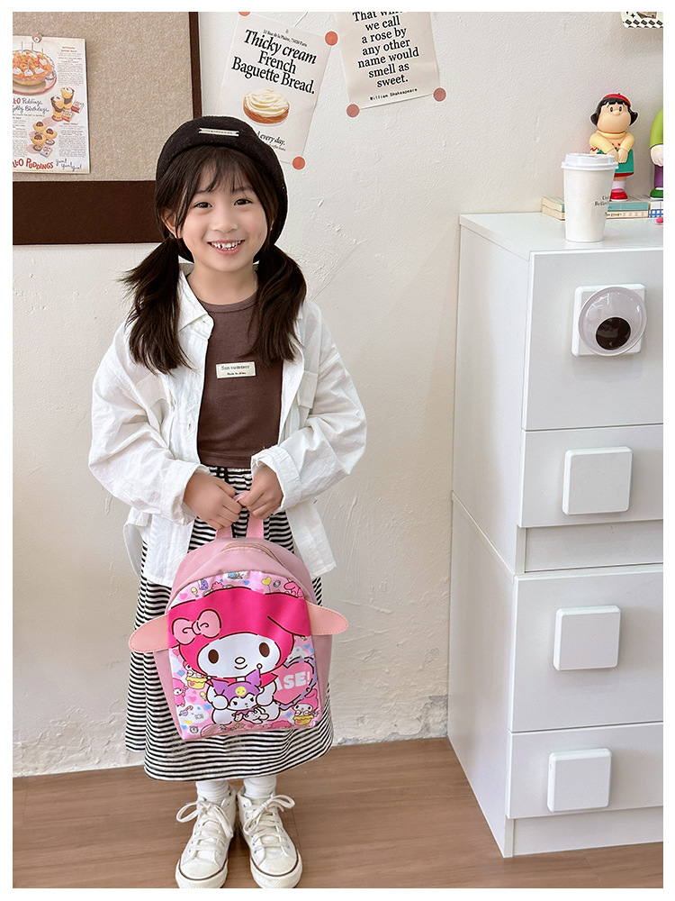The new 2024 Kuromi kindergarten backpack is cute and cartoonized. It's a lightweight schoolbag and a cute snack bag for kids undefined