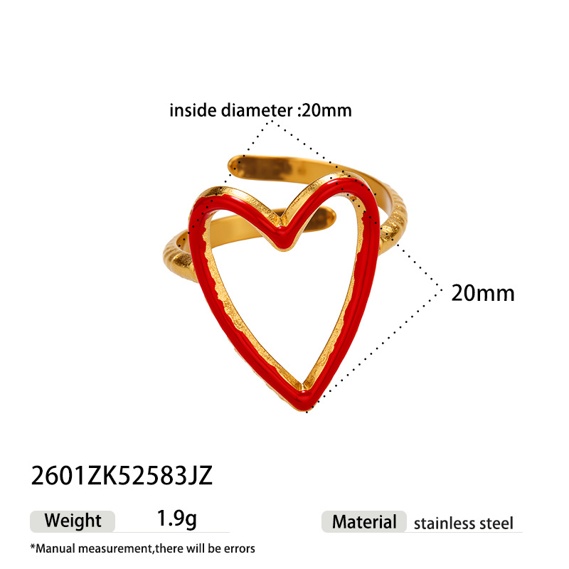 Tina Europa y los Estados Unidos transfronterizos de acero inoxidable colorido goteo de aceite amor anillo nicho ligero lujo joyería de corazón de桃 mujer al por mayor