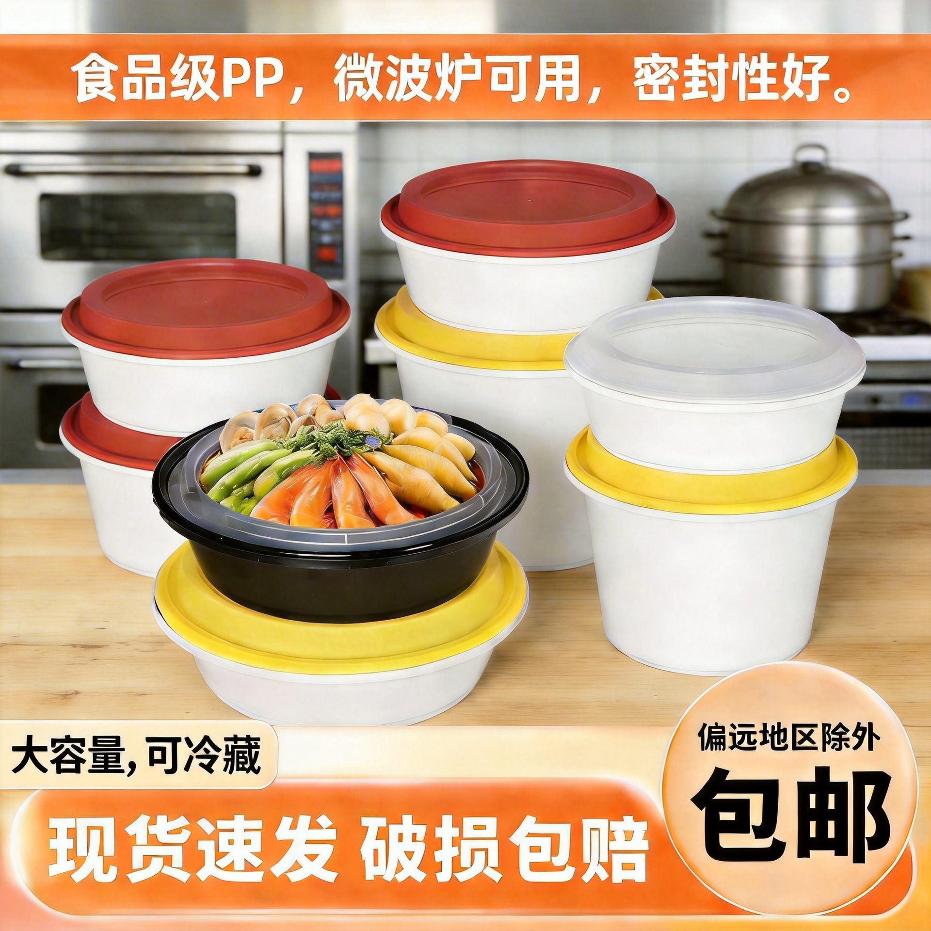 Disposable Thickened Commercial Plastic Lunch Box Set with Lid, Food-Grade Pp, Large Capacity Lunch Box for Home Use and Microwave Use