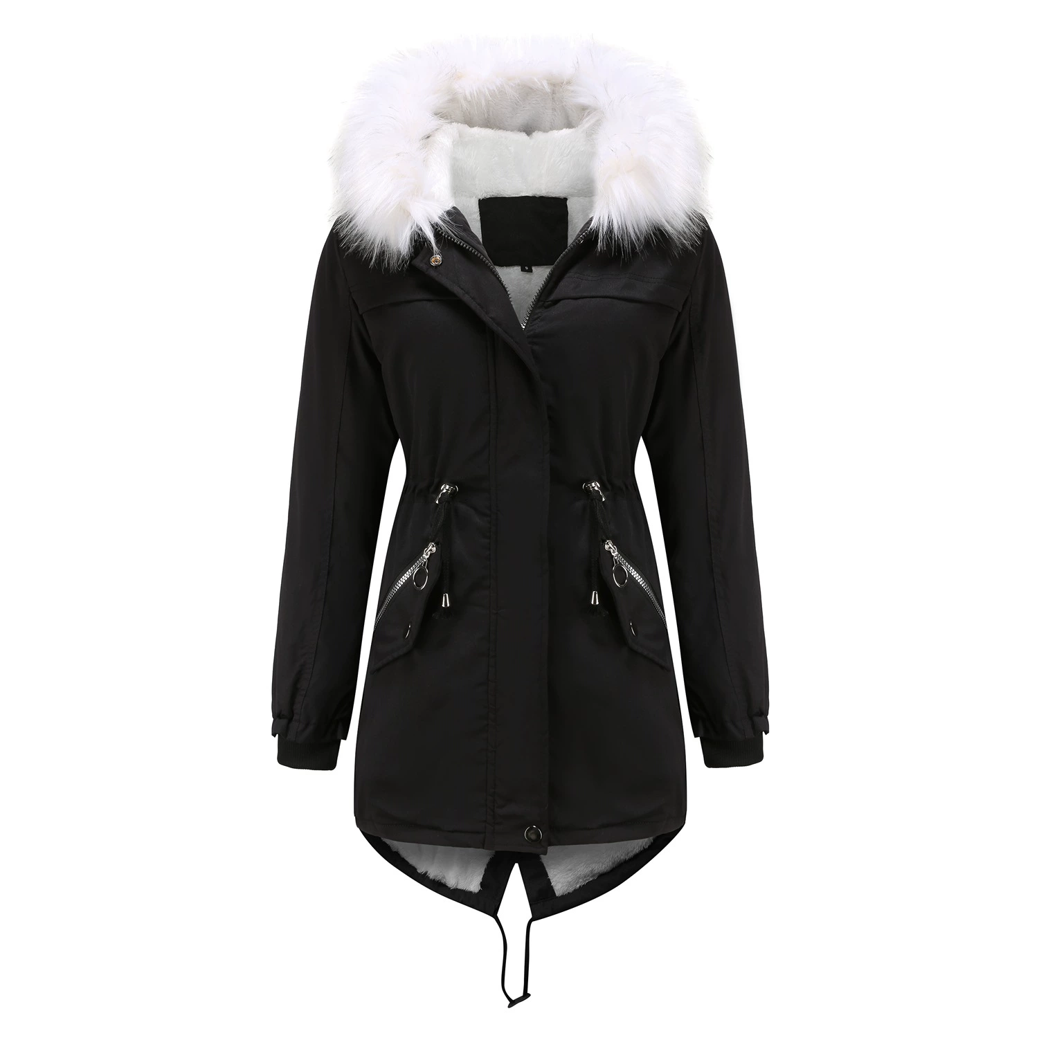 Winter Hooded Jacket Women with Fur Collar Plus Size S-4XL Middle Length Parkas Outwear Thick Warm Fleece Casual Coats WF180 white bubble coat