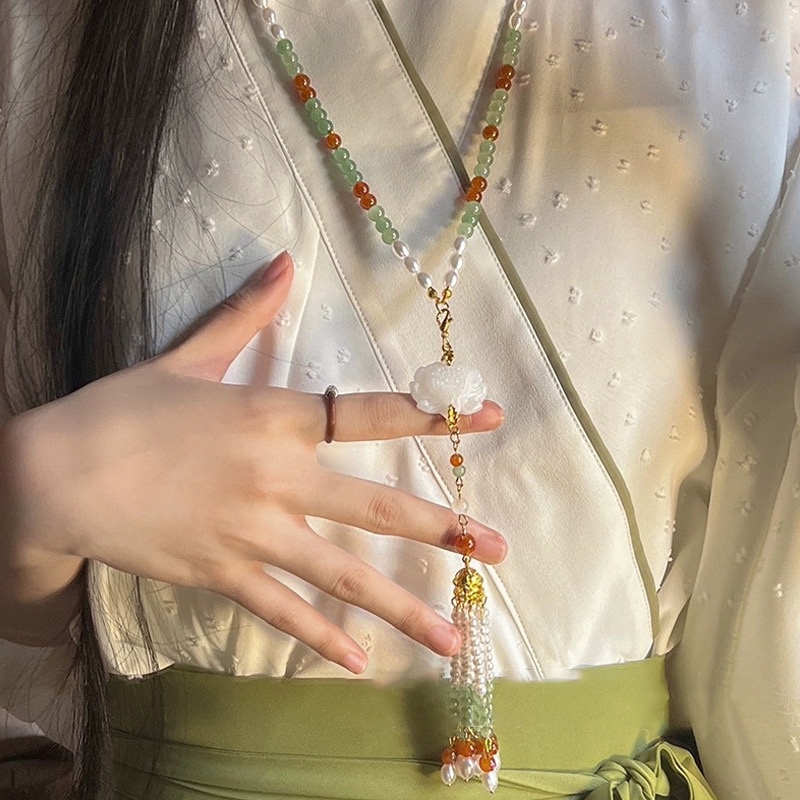 Antique Hanfu Super Long Tassel Soft Wreaths Daily Vintage All-match Ming-made Necklace Collar Lotus Wreaths Accessories