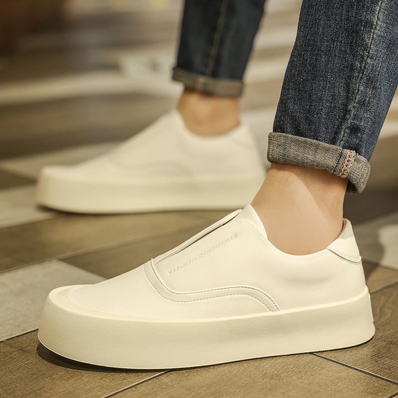 欧洲站小白鞋男款秋季休闲鞋厚底一脚蹬板鞋运动感无鞋带潮鞋