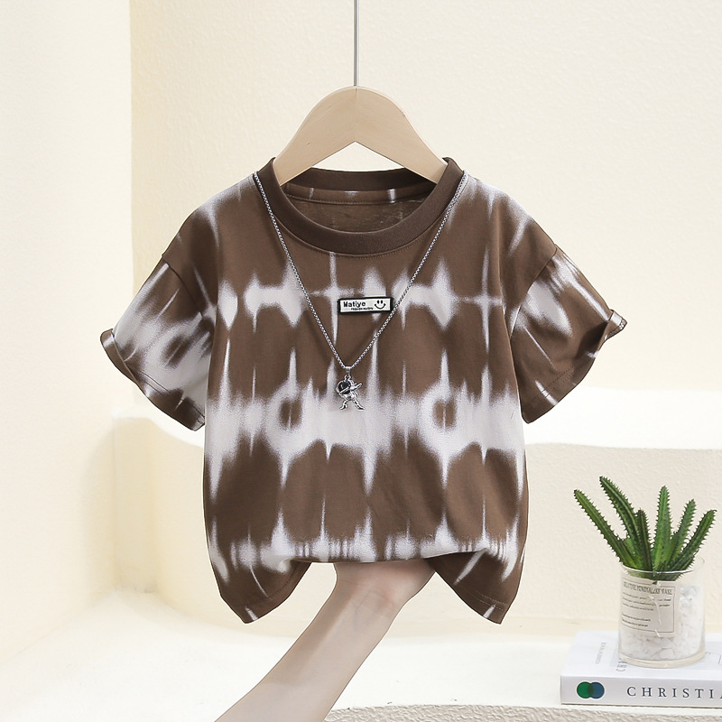 7810 Camiseta de manga corta para niños Verano 2025 Nuevo vestido de verano para bebés Camiseta fresca y atractiva para niños Tops para niños de moda