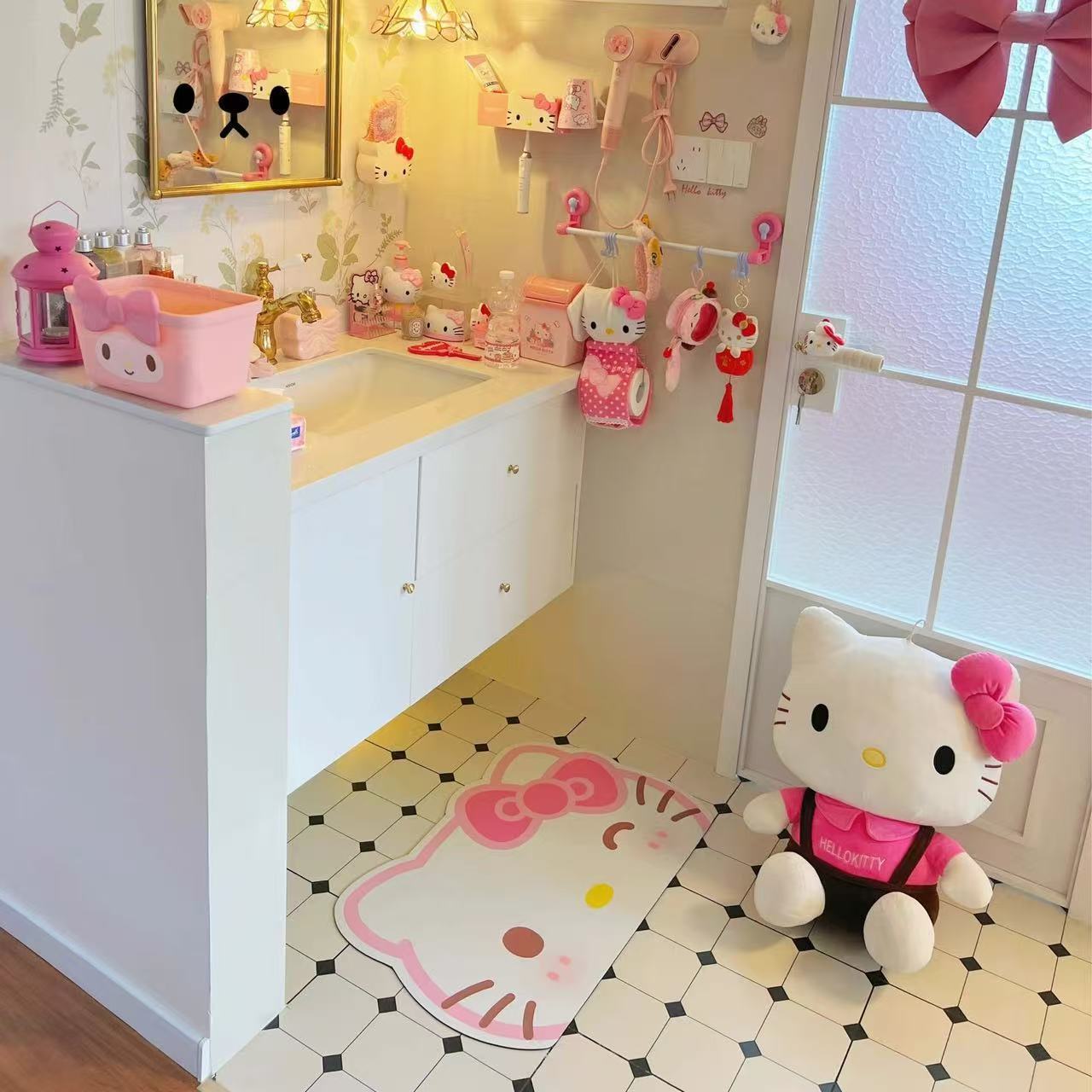 Kitty Bathroom Floor Mat Absorbs Water, Quick-Drying Diatom Mud Soft Mat, Stain-Resistant and Easy to Care for Bathroom Door Non-Slip Foot Mat