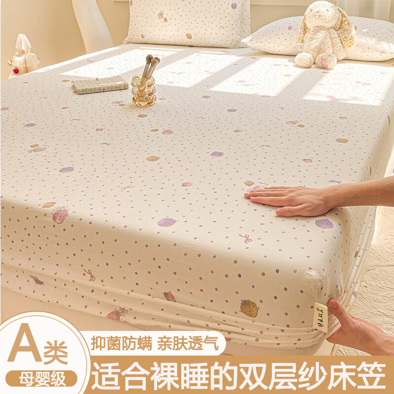 Class a Double-Layer Yarn Fitted Sheet Single Piece Anti-Slip All-Inclusive Bed Cover 2025 New Dormitory Student Single Mattress Protector
