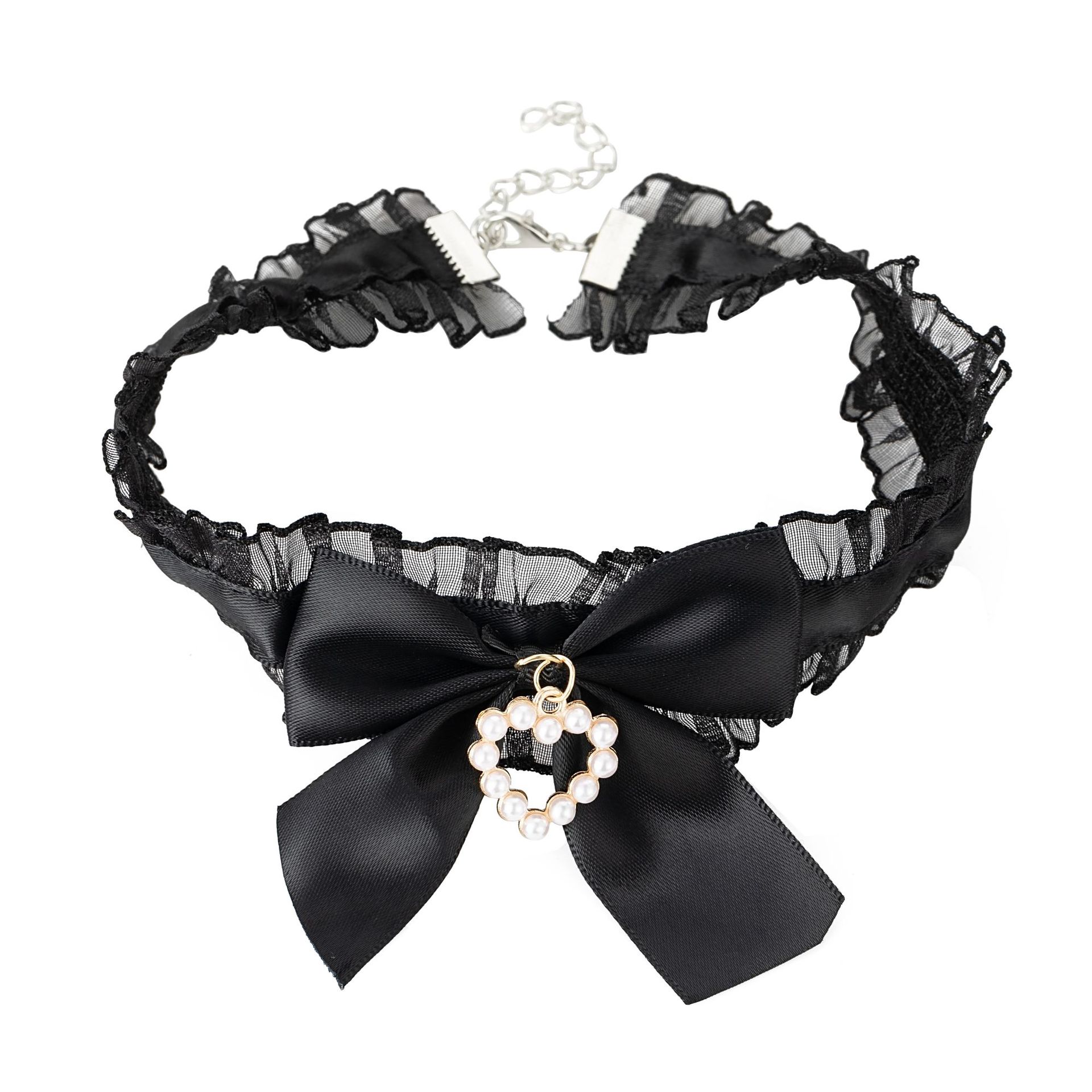 Puro deseo estilo joyería dulce Lolita perla amor colgante arco collar gargantilla clavícula cadena Collar para las mujeres