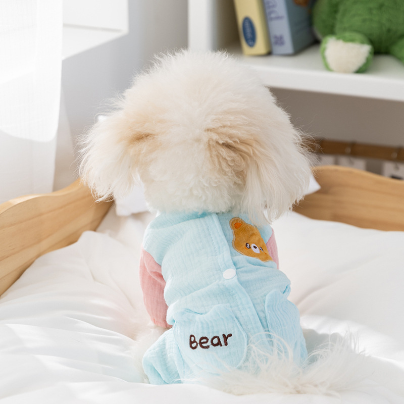 Primavera y verano de doble capa de algodón suave perros de cuatro patas bolsa de abdomen gato ropa de aire acondicionado ropa de casa ropa de mascotas cuatro estaciones