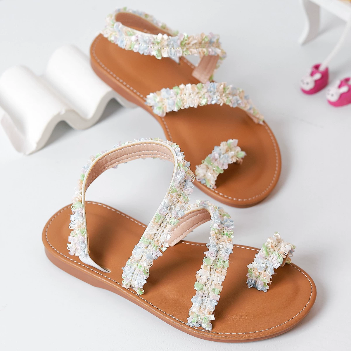 Трансграничные кружевные сандалии для девочек новые детские ботинки принцессы с носками для девочек летняя корейская мода детская обувь на мягкой подошве