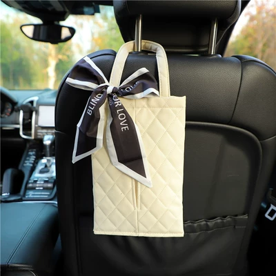 Back Tissue Smoke Fashion – Car tissue box/set - rice-hanging-rhombus-white-rimmed-ribbon