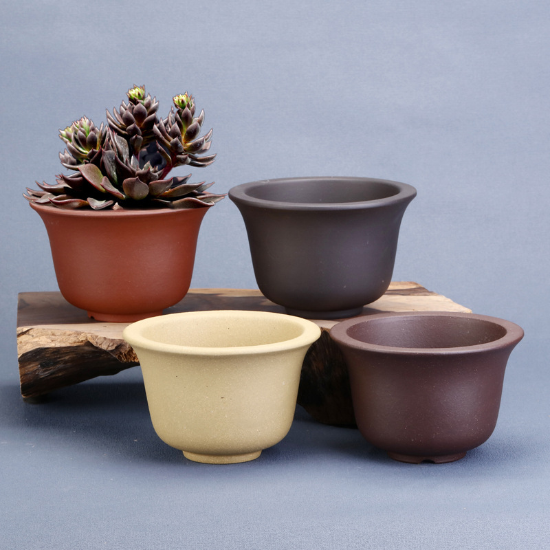 紫砂花盆容器桌面陶瓷小盆多肉个性迷你花盆圆形金钟盆菖蒲盆景盆