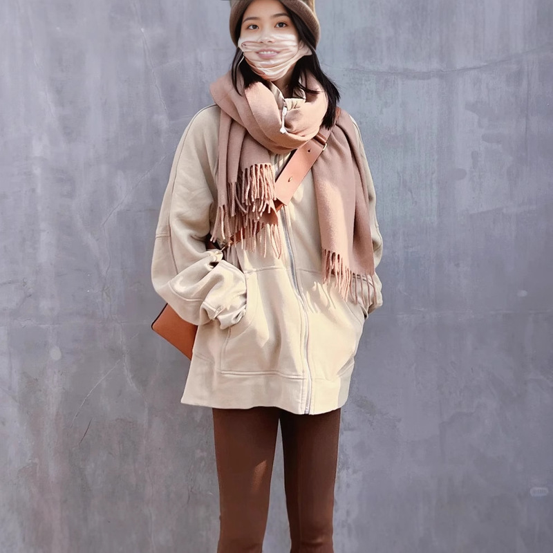 Lulu Same Style Spring and Autumn fleece-lined Loose Fitness Yoga Clothes Sports Casual Full Zip Hooded Sweatshirt Jacket for Women