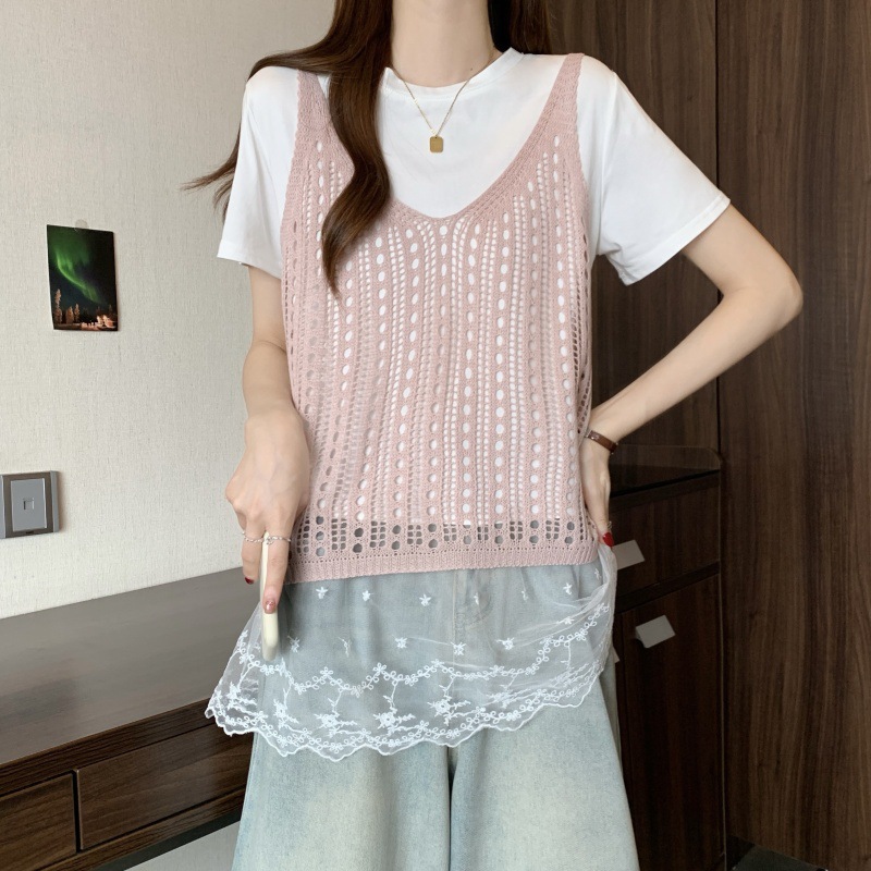 2026夏季新款针织衫马甲叠穿韩版甜美休闲镂空吊带背心毛衣女外搭