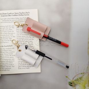 Cross-Border New Style Pebbled Double Pen Slot Pen Holder, Can Be Hung on the Bag, Easy to Remove Pen Clip, Office Portable Pen Clip Keychain