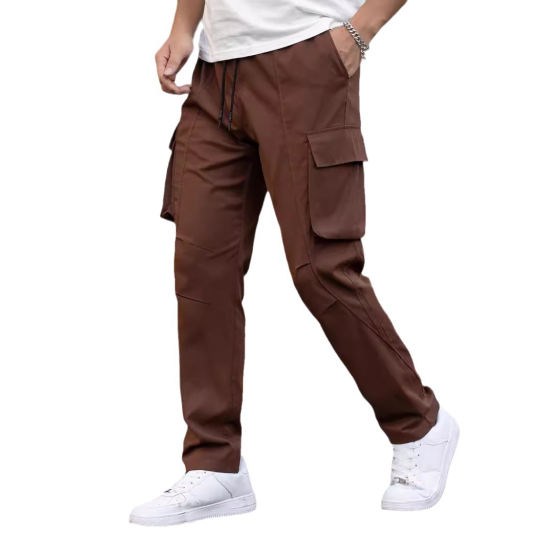 2026 Spring and Autumn Men's Solid Color Stitching Multi-Pocket Casual Workwear Trousers Thin Outdoor Casual