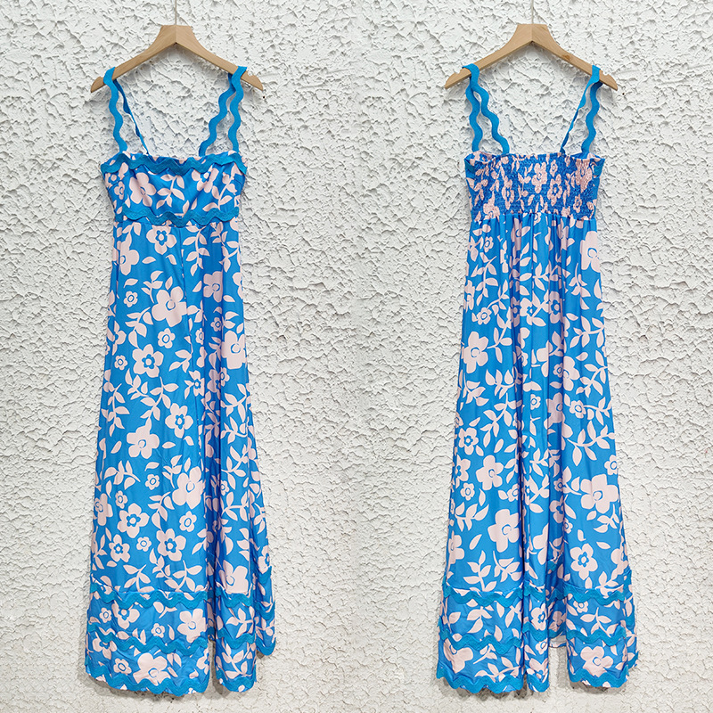 Spring New Cross-border Women's Fashion European And American Printed Vintage Bohemian Style Long Strap Dress_ecoleips.com