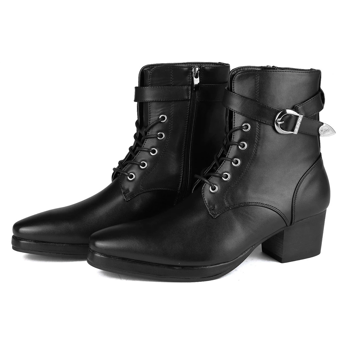 British style men's boots with round toe buckles and thick sole straps