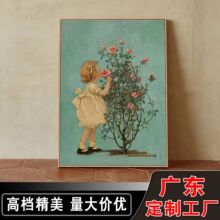 厂家直销复古玫瑰女孩卧室挂画法式艺术壁画小众客厅玄关画装饰画