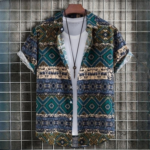 Hawaiian Men's Shirt 3D Cashew Flower Print Short-Sleeve Shirt Summer Fashion Casual Top Harajuku Clothing