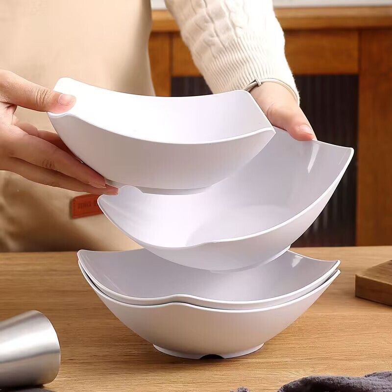 Pure White Ceramic-Like Simple Square Plate, Deep Bowl, Wheat Straw Anti-Fall Dishware, Deep Soup Plate, Microwave Safe