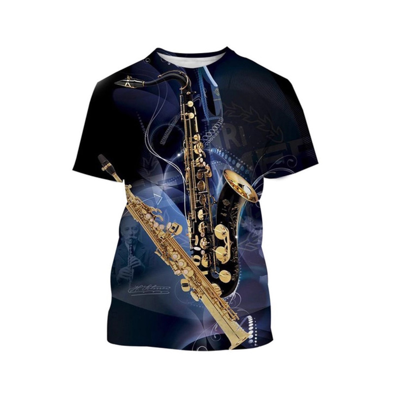 Cross-Border Hot-Selling Casual Street Music Men's Haskas Printed Pattern T-Shirt Fashion Trendy Round Neck Clothing