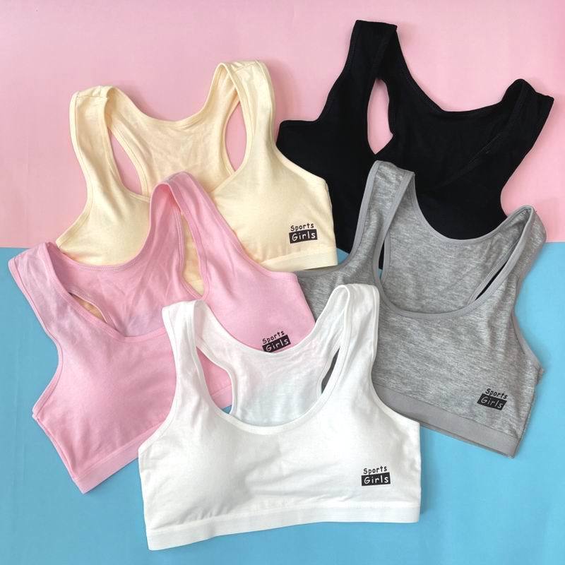 Girls' Development Period Cotton Vest, Older Children's Junior High School and High School Students' Wire-Free Bra, Summer Racerback Sports Bra