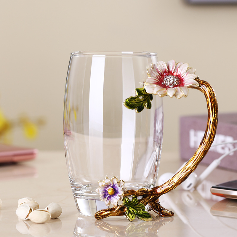 París marzo esmalte taza de agua de cristal resistente a altas temperaturas taza de té de flores para regalar a la novia maestros regalo de té