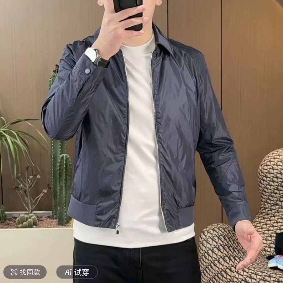 2025 Spring and Autum New Accessible Luxury High-Quality Men's Trendyy Gray Blue Casual Light Business Lapel Jacket