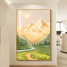日照金山入户门玄关装饰画奶油风山水画客厅挂画大气过道装饰壁画