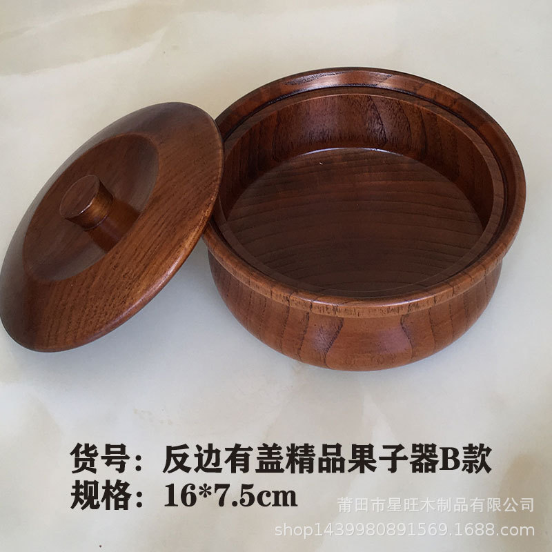 Suministro directo de fábrica de madera maciza japonés y coreano tazón de fideos instantáneos madera entera excavación tazón de madera grande con tapa anti-escaldado tazón de ensalada redonda en stock