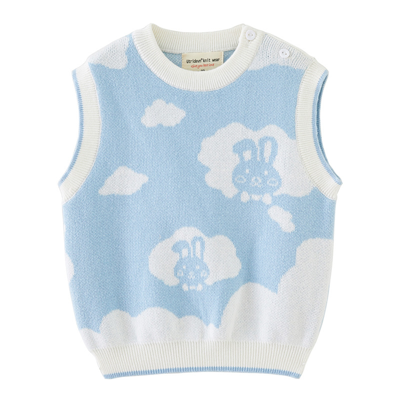 2023 primavera y otoño ropa infantil pequeño conejo blanco jacquard algodón suéter chaleco lindo estilo occidental pequeñas y medianas niñas Chaleco de punto