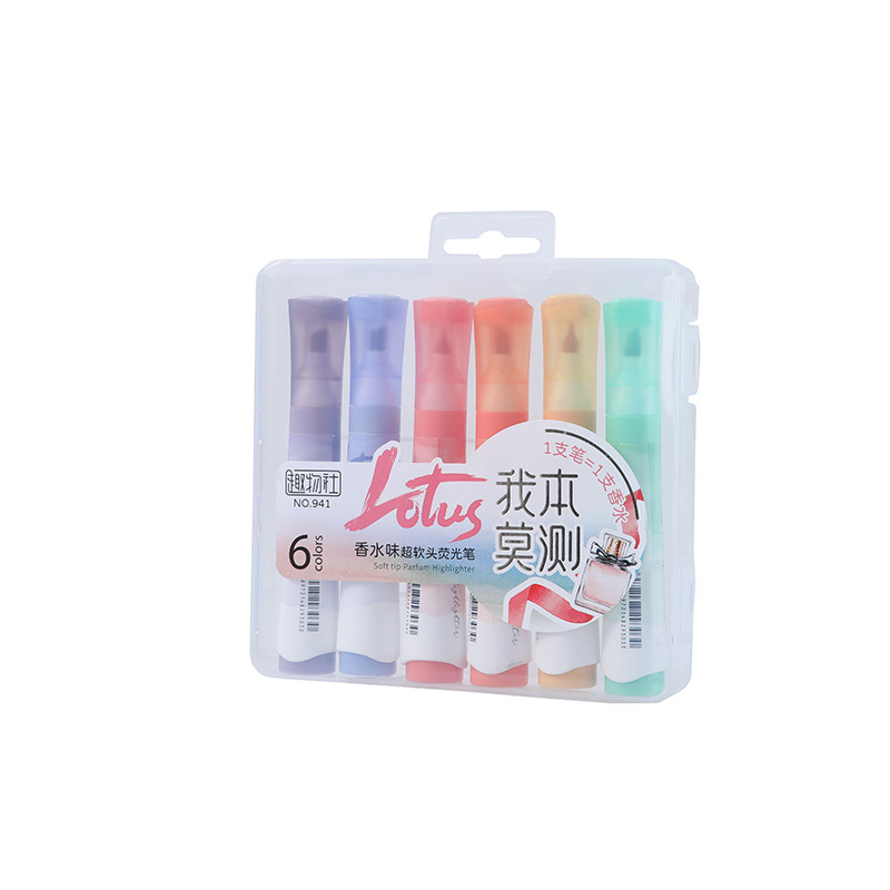 Perfume de dibujos animados, cabeza suave, resaltador de escuela primaria, útiles escolares, puntos de conocimiento clave, bolígrafo de color en caja