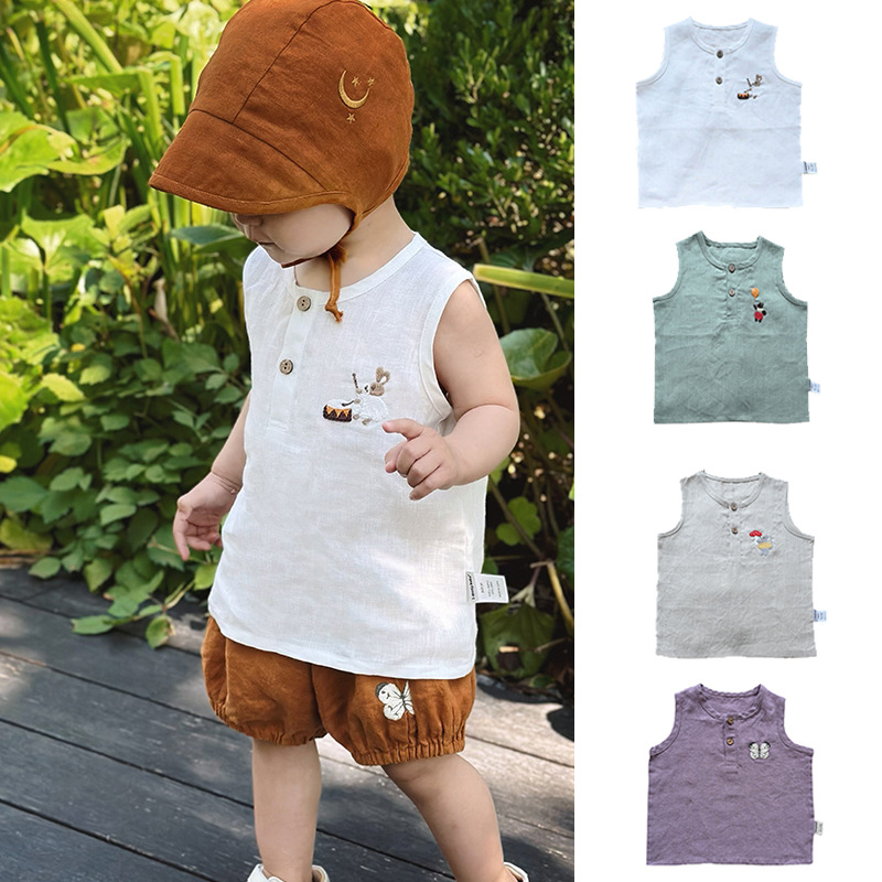 Summer Children's Vest Linen Sleeveless Top Thin Breathable Unisex Baby Baby Baby Outfit Cool Little Alice