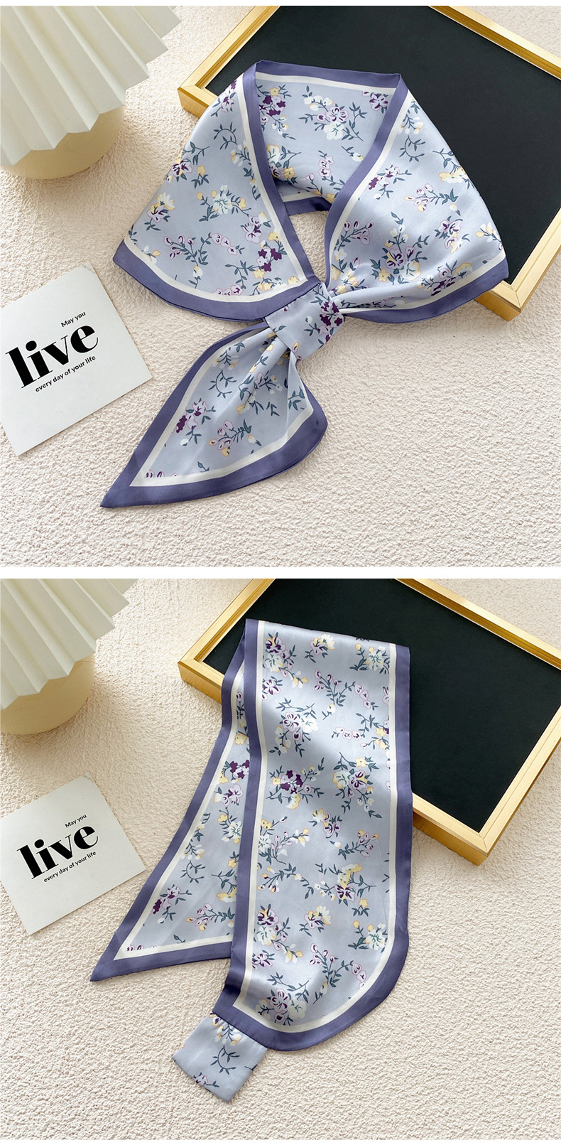 Fashion Contrast Color Printing Cross Small Silk Scarf Wholesale Nihaojewelry display picture 22