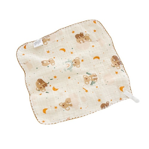 Wholesale Baby Towel, Triangle Towel, 4 Layers Cotton Gauze Small Square Towel, Children's Facial Towel, Cartoon Buckle 