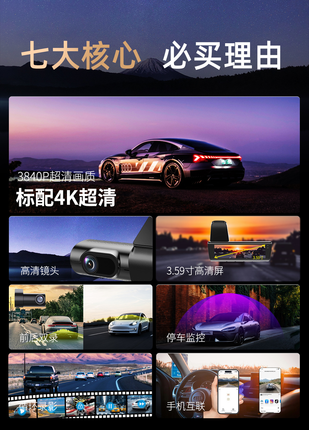 Cross-border 4K HD front and rear dual-recording car dashcam, custom-made Dashcam, new model for foreign trade