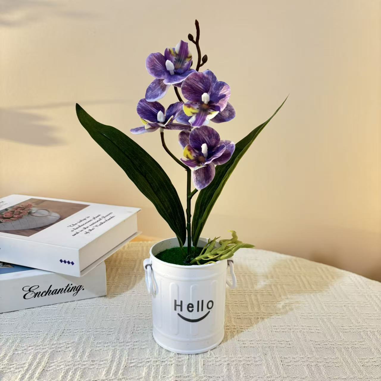 Fabricantes de simulación de cuatro mariposa orquídea recta Hello bonsai sala de estar balcón decoración de flores falsas de plástico maceta