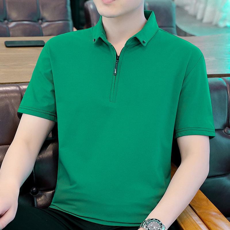 2022 Summer New Style Lapel Knit Short-Sleeve Polo Shirt for Men, Trendy Brand, Casual, Loose Fit, Solid Color, Versatile Men's Casual Wear