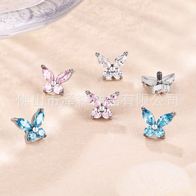 Silver pointed spike labret stud material detail