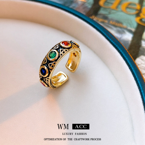 Vintage middle-aged open ring, dripping fashion niche design index finger ring, high-end hand jewelry customization