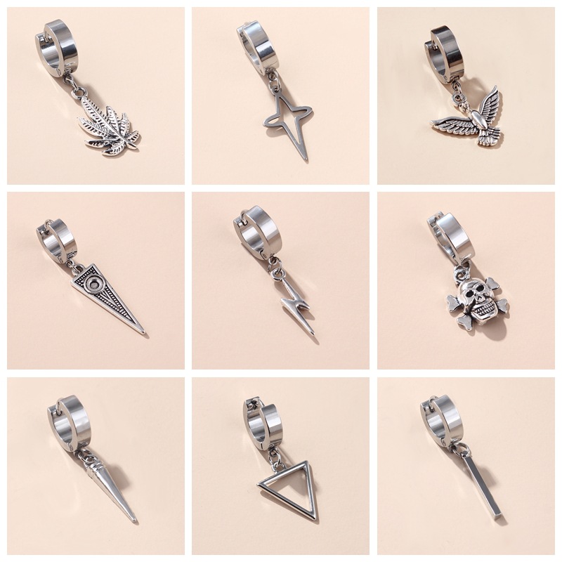 1 Piece Hip-hop Triangle Star Skull Stamping Stainless Steel Drop Earrings display picture 1