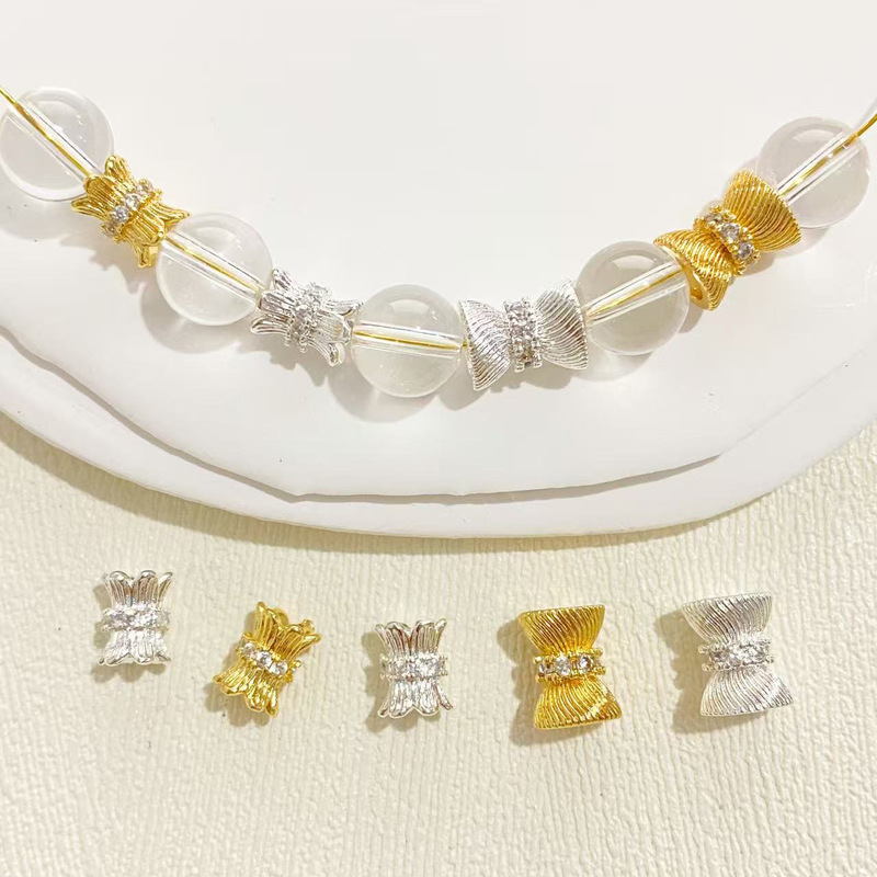 High Color Retention Bright Silver Crystal DIY Beads with Zirconia Inlaid Twill Small Hourglass Double-Sided Flower Tray Small Waist Loose Beads