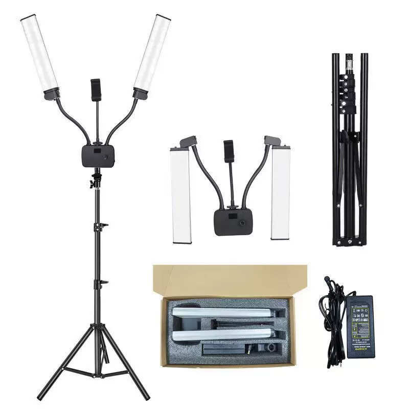 Foldable LED fill light system, 45 W, double‑arm telescopic stand, remote/portable options