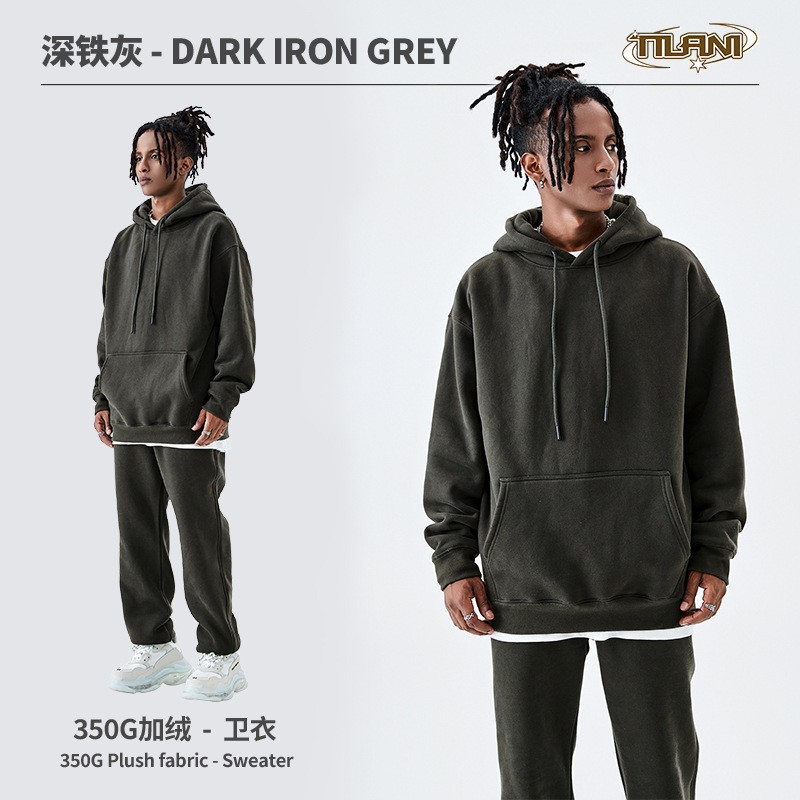 Conjunto deportivo unisex, sudadera con capucha y pantalón, forro polar grueso 350g, moda europea y americana