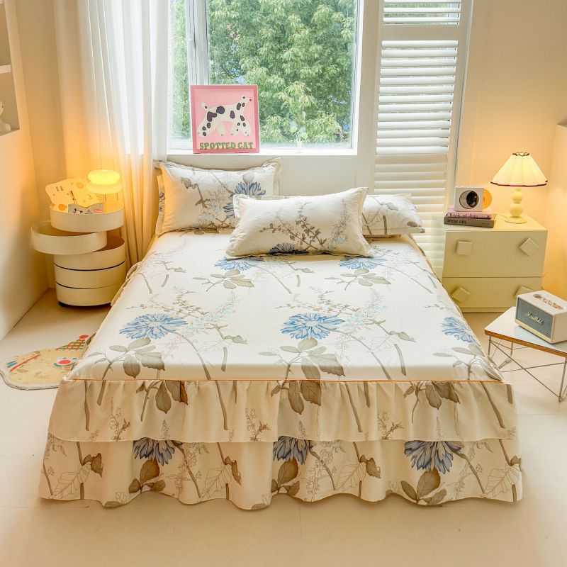 Máscara de cama Simmons transfronteriza, algodón de aloe vera, falda de cama de encaje bilateral de una sola pieza, cubierta de cama de princesa coreana, fábrica al por mayor